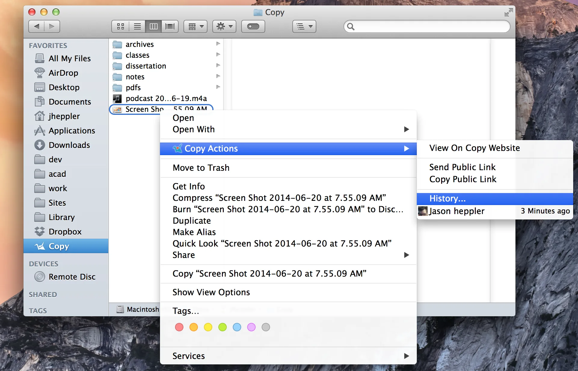 Copy actions