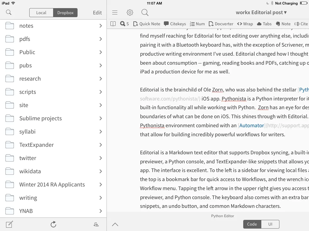 The left-side navigation of Editorial