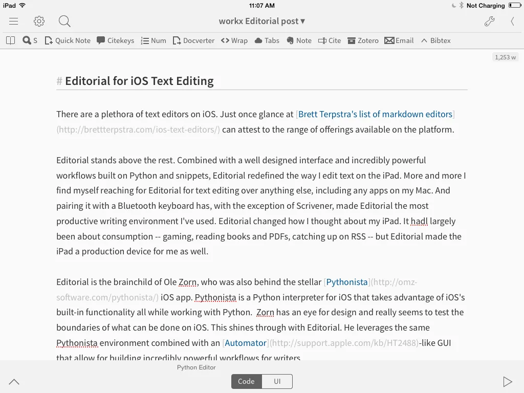 The overall view of Editorial for iPad