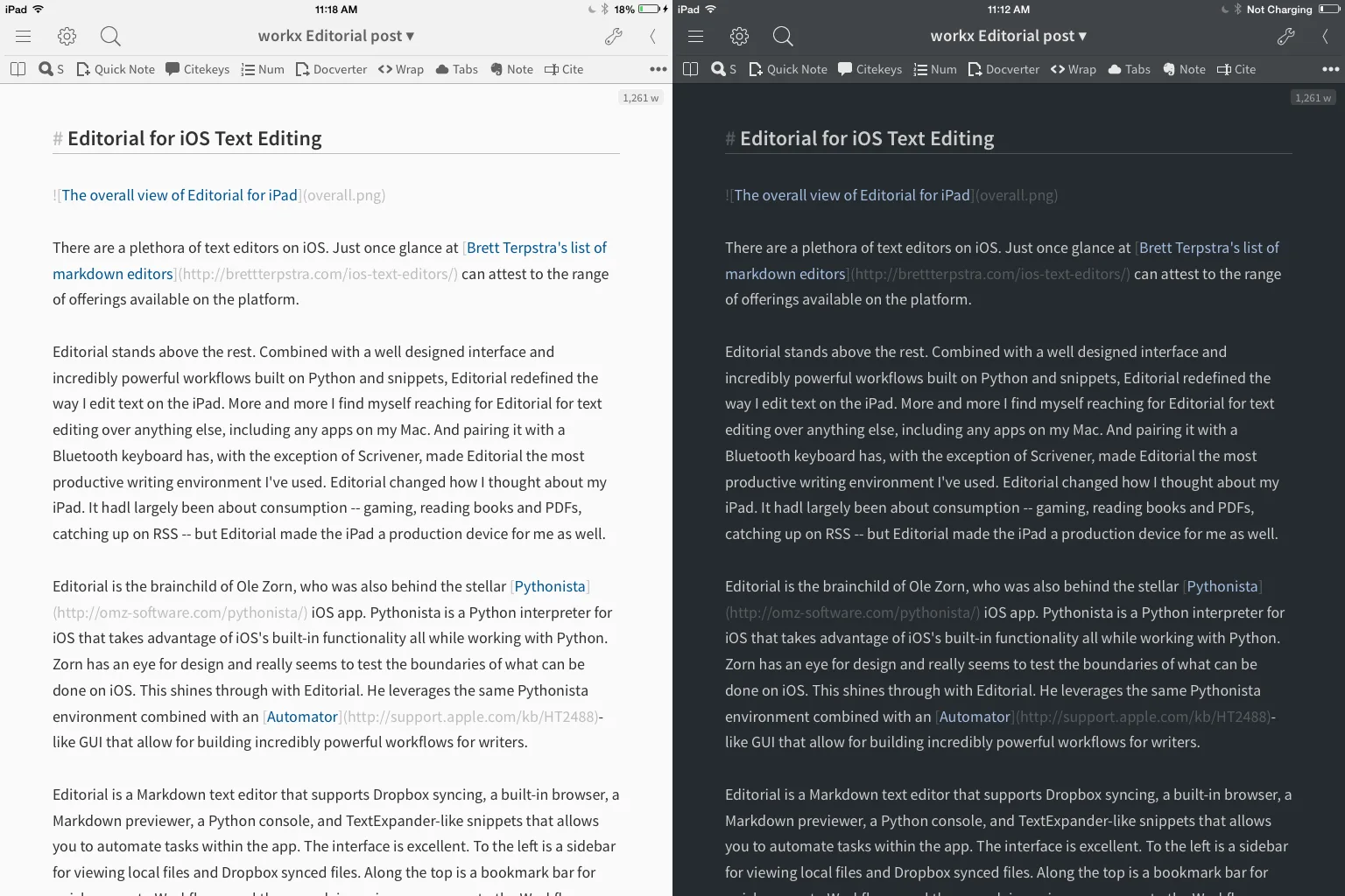 Comparison between the light and dark theme