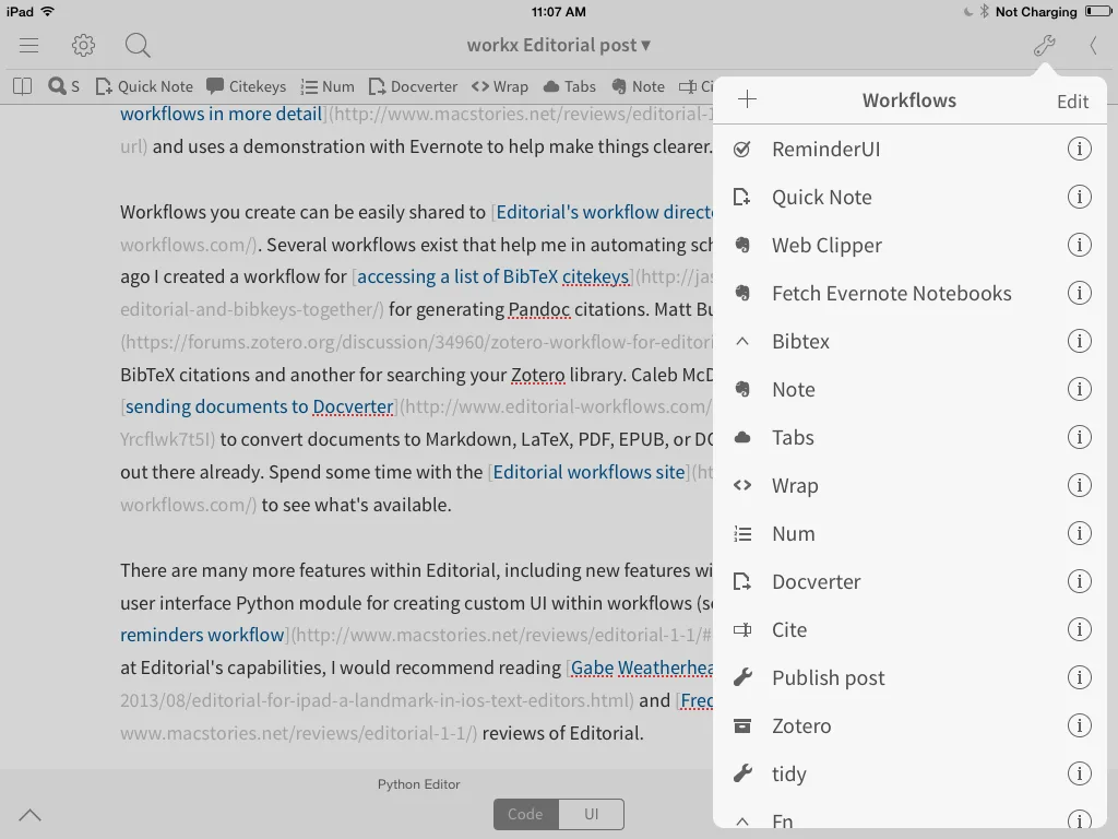 Accessing all installed Workflows from the wrench icon
