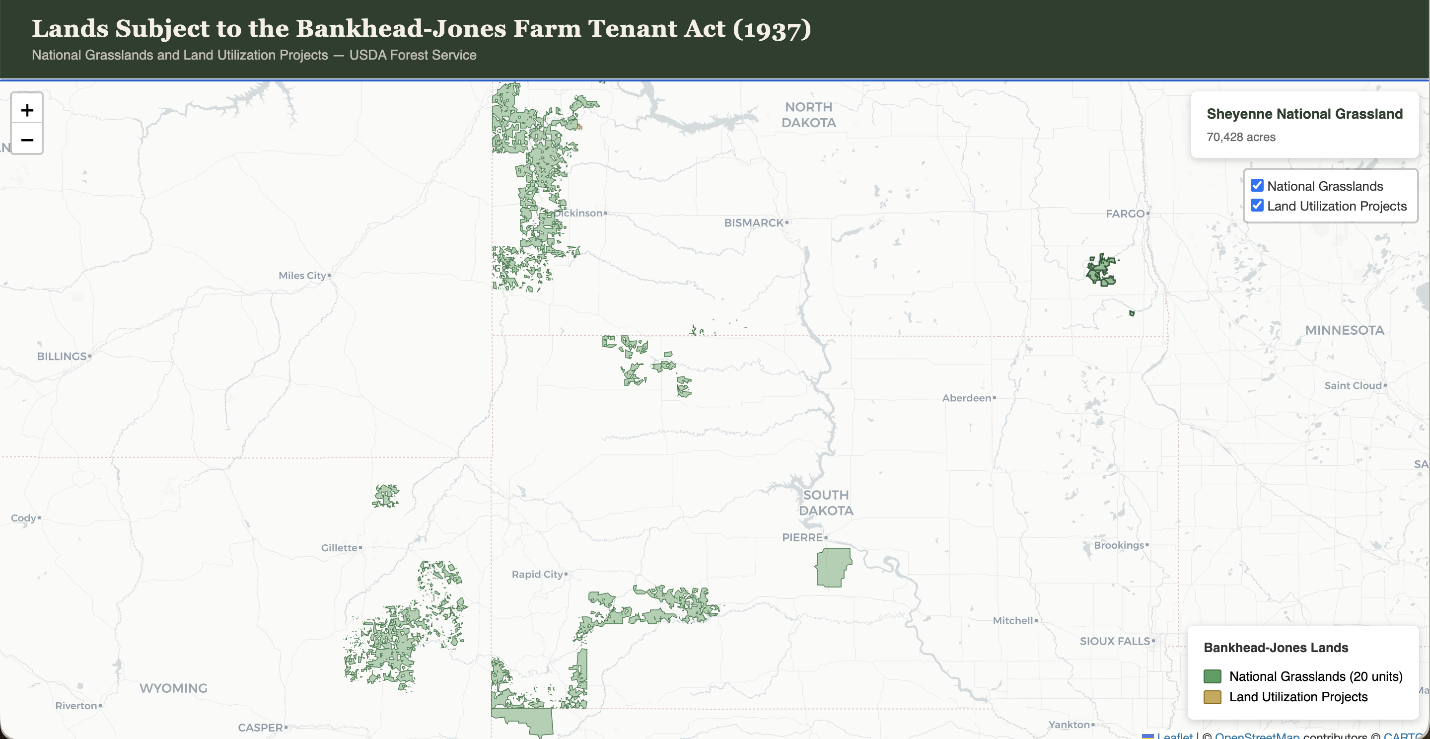 Map of land subject to the Bankhead-Jones Farm Tenant Act of 1937